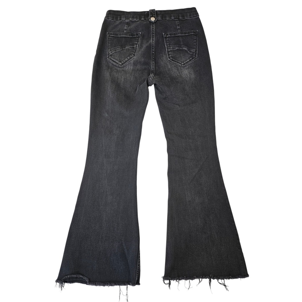 Driftwood Tess High Rise Flare 70s inspired Black Button Fly Raw Hem Size 29 - Picture 2 of 16